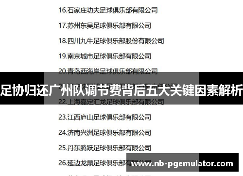 足协归还广州队调节费背后五大关键因素解析