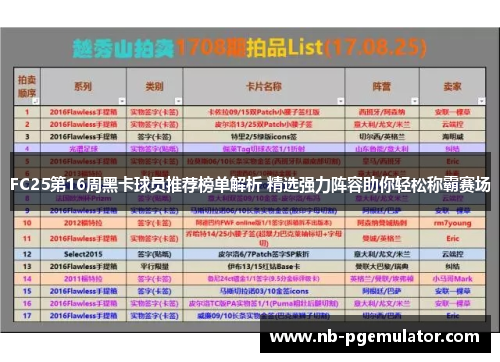 FC25第16周黑卡球员推荐榜单解析 精选强力阵容助你轻松称霸赛场